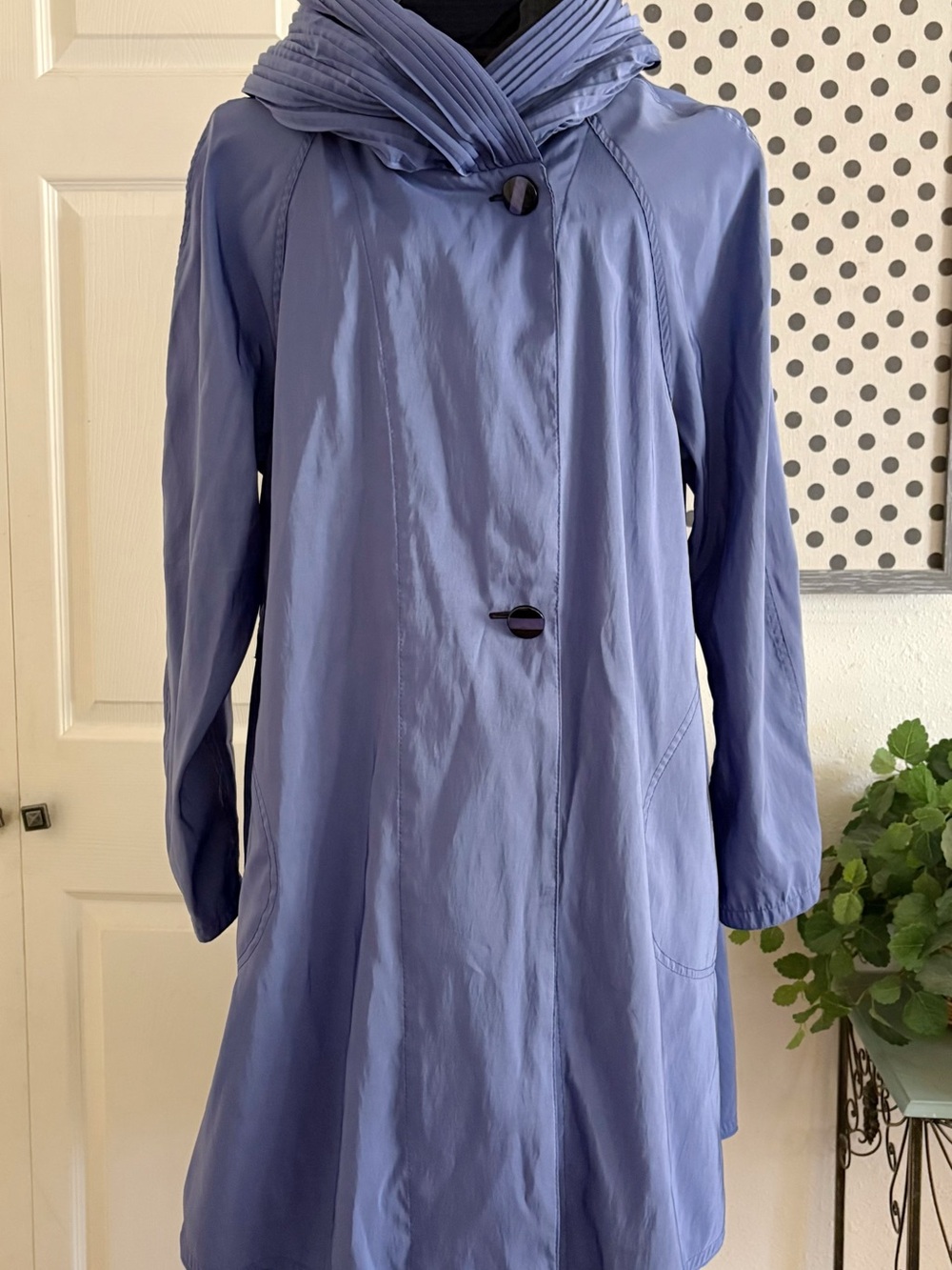 Mycra Pac Periwinkle Hooded A-Line Reversible Long Sleeve Dress Coat S/M